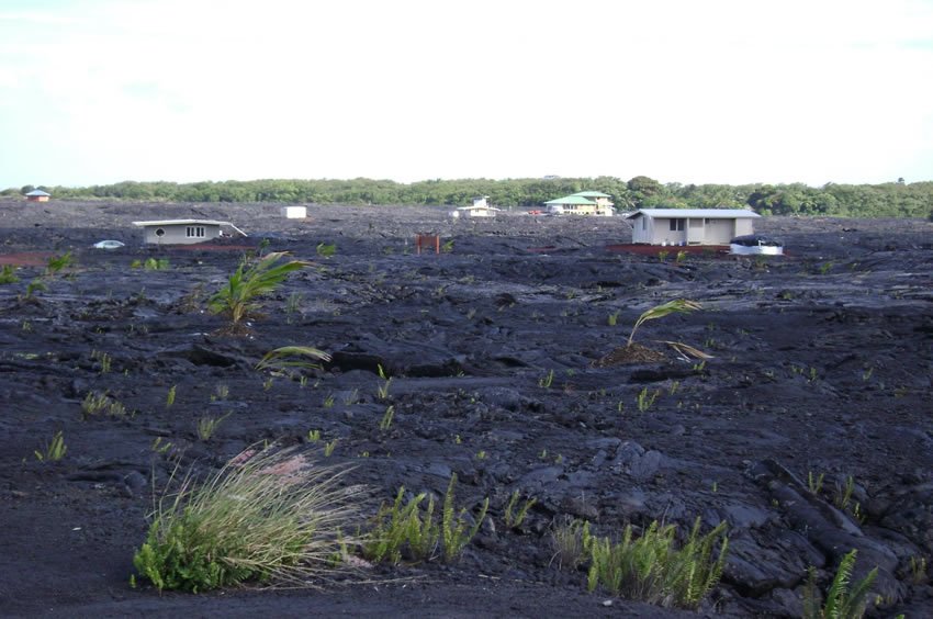 Houses on dried lava