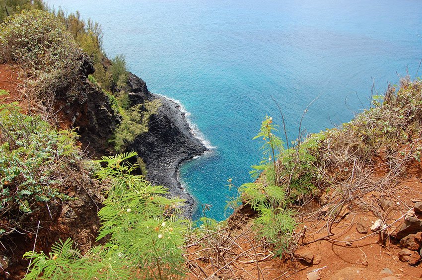 Looking down the steep cliff