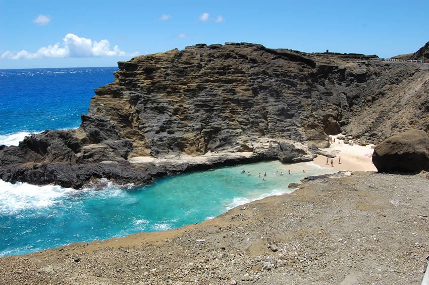 Oahu beach surrounded by sea cliffs