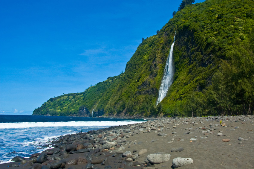 Waipio Beach Waterfall