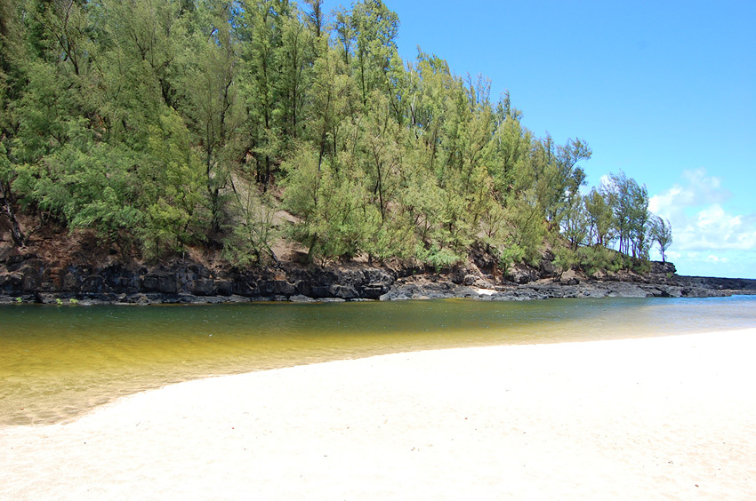 Lumahai River Flowing into the Ocean