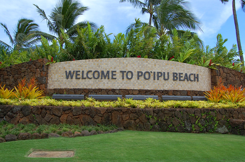 Welcome Sign at the Entry of Poipu
