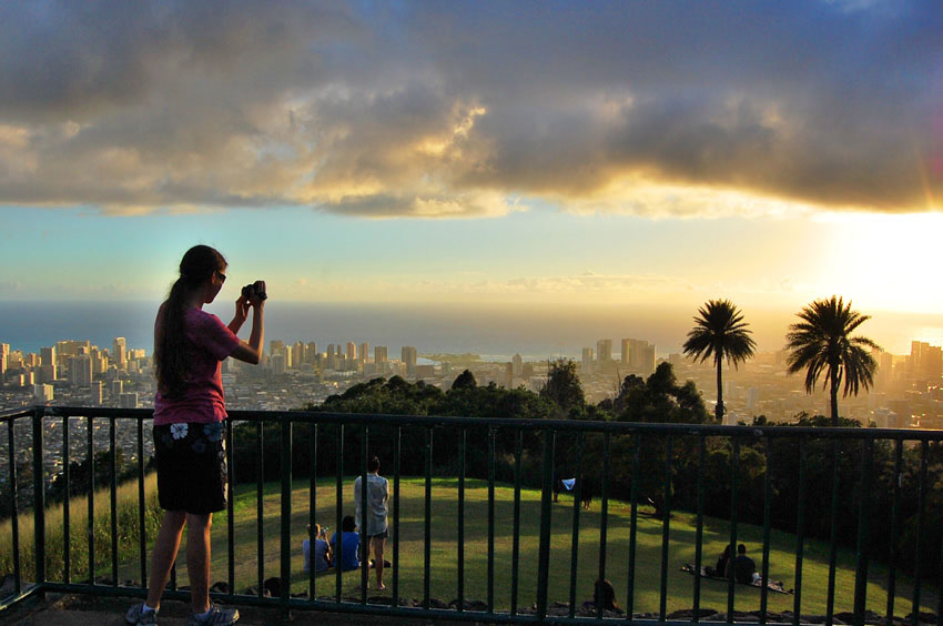 A Tourist Is Filming the Sunset